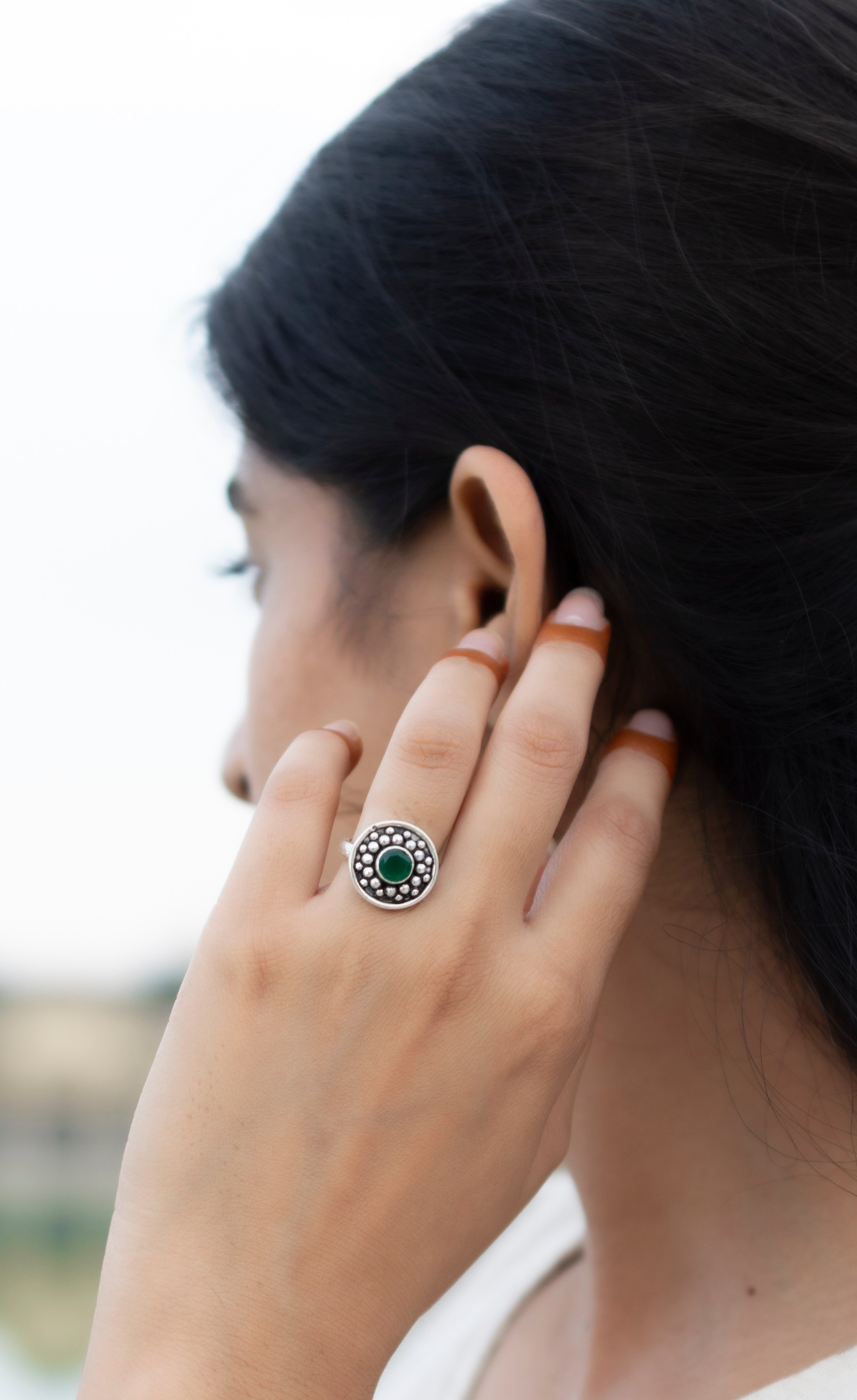 Handcrafted Emerald Silver Adjustable Ring