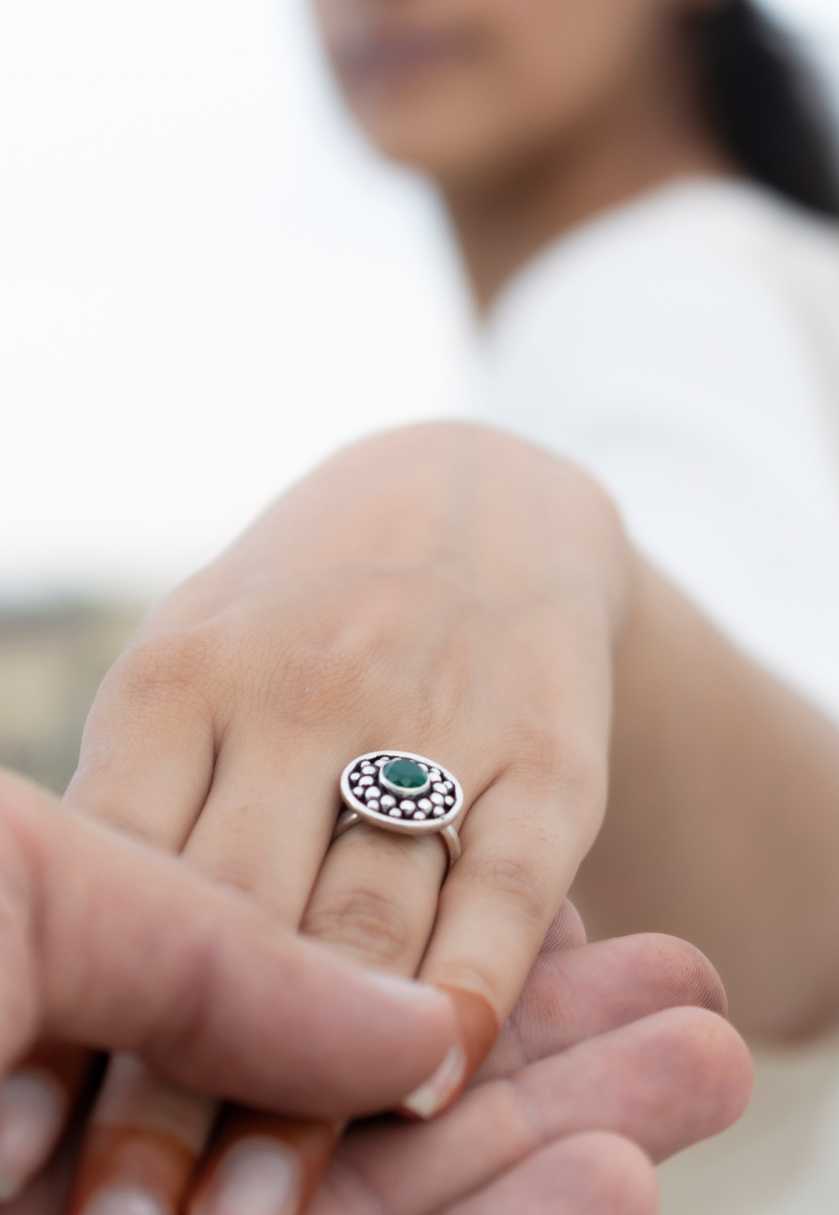Handcrafted Emerald Silver Adjustable Ring