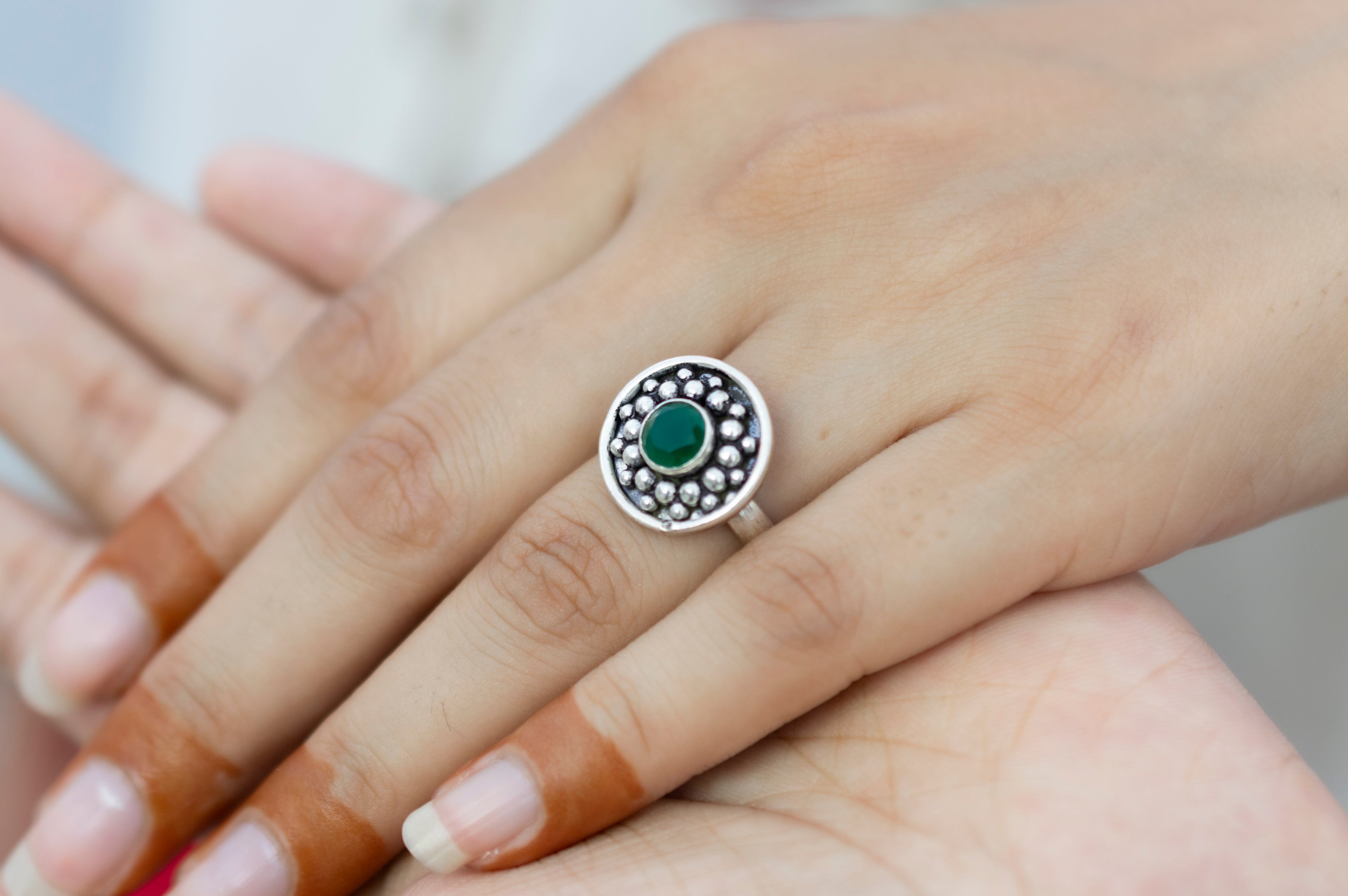Handcrafted Emerald Silver Adjustable Ring