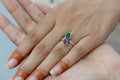 Handcrafted Ruby Emerald Silver Adjustable Ring